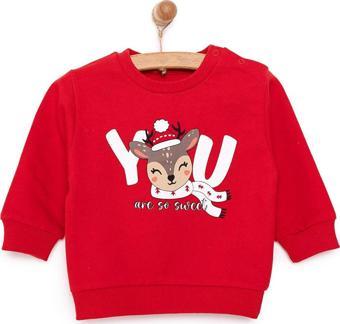 HelloBaby Basic Az Şardonlu Geyik Desenli Sweatshirt Kız Bebek