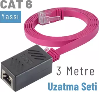 IRENIS 3 Metre CAT6 Kablo Uzatma Seti, Yassı Ethernet Kablo ve Ekleyici