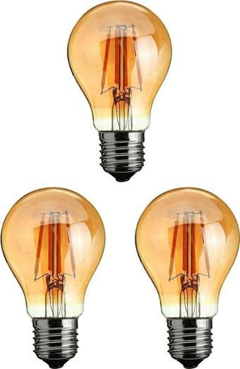 3 Adet Rustik 4w A60 Led Filament Ampul Bal Cam E27 Sarı Işık Dekoratif Vintage Aydınlatma