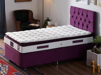Niron Purple Yatak Seti 90x200 cm Tek Kişilik Yatak Baza Başlık Takımı - Orta Sert Yatak Mor Baza ve Başlığı