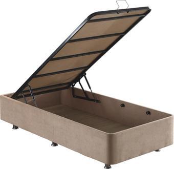 Niron Ela Baza - 80x180 cm Tek Kişilik Sandıklı Sütlü Kahve Kumaş Baza Silinebilir Soho Kumaş