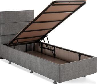 Niron Silver Baza ve Başlık Seti 90x190 cm Tek Kişilik Kaydırmaz Kumaşlı Gri Keten Baza ve Başlığı