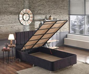Niron Ela Baza ve Başlık Seti -120x200 cm Tek Kişilik Siyah Kumaş Baza ve Başlığı Silinebilir Soho Kumaş