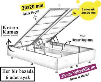 Niron Silver Yatak Baza Başlık Seti 90x190 Tek Kişilik Full Ortopedik Yatak Gri Keten Baza ve Başlık