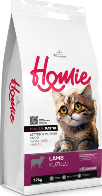 Homie Süper Premium Düşük Tahıllı Mother & Kitten Kuzu Etli Yavru Kedi Maması 12 Kg