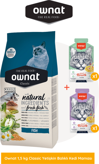 Ownat Classic Yetişkin Balıklı Kedi Maması 1,5 Kg Wanpy Hediyeli