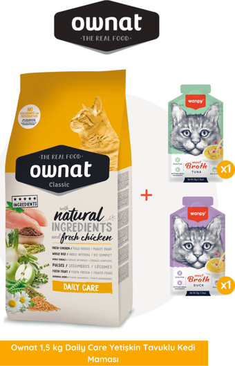 Ownat Daily Care Yetişkin Tavuklu Kedi Maması 1,5 Kg Wanpy Hediyeli