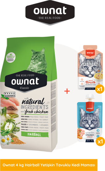 Ownat Hairball Yetişkin Tavuklu Kedi Maması 4 Kg Wanpy Hediyeli