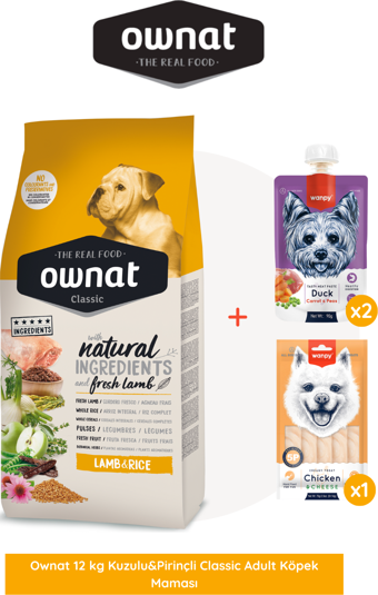 Ownat Kuzulu&Pirinçli Classic Adult Köpek Maması 12 Kg Wanpy Hediyeli