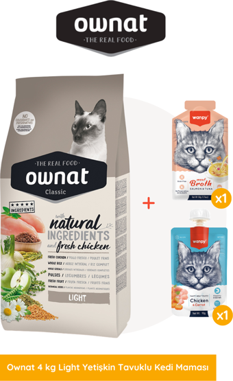 Ownat Light Yetişkin Tavuklu Kedi Maması 4 Kg Wanpy Hediyeli