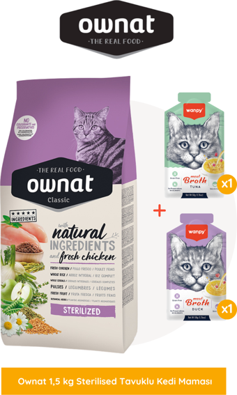 Ownat Sterilised Tavuklu Kedi Maması 1,5 Kg Wanpy Hediyeli