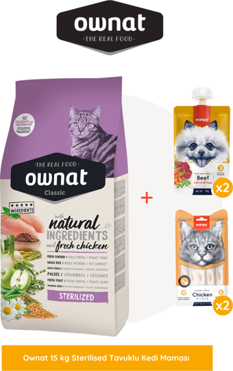 Ownat Sterilised Tavuklu Kedi Maması 15 Kg Wanpy Hediyeli