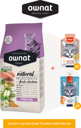 Ownat Sterilised Tavuklu Kedi Maması 4 Kg Wanpy Hediyeli