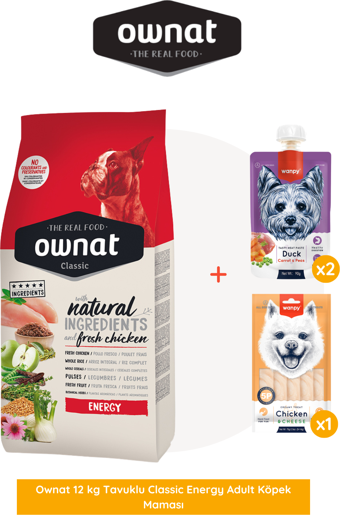 Ownat Tavuklu Classic Energy Adult Köpek Maması 12 Kg Wanpy Hediyeli