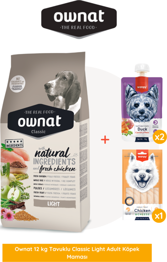 Ownat Tavuklu Classic Light Adult Köpek Maması 12 Kg Wanpy Hediyeli