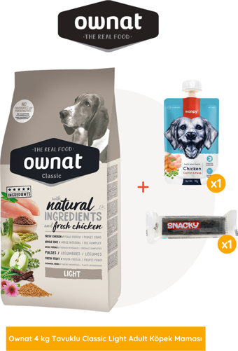 Ownat Tavuklu Classic Light Adult Köpek Maması 4 Kg Wanpy Hediyeli