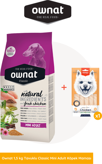 Ownat Tavuklu Classic Mini Adult Köpek Maması 1,5 Kg Wanpy Hediyeli