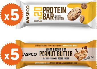 WaspCo Protein Bar Best Seller Paket Kurabiye Ve Fıstık Ezmeli 10 Adet (2 Çeşit)