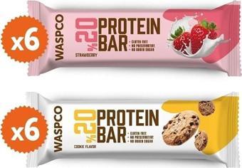 WaspCo Protein Bar Karma Kutu 40G Çilekli Ve Kurabiye Aromalı 12 Adet (2 Çeşit)