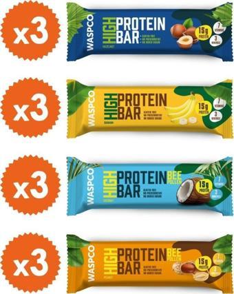 WaspCo Yüksek Protein Bar 50G Karma Kutu 12 Adet (4 Çeşit)