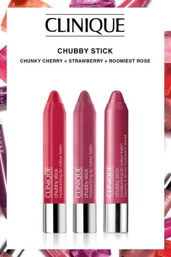 Clinique Chubby Stick Nemlendirici Renklendirici Parlatıcı Chunky Cherry-Strawberry-Roomiest Rose