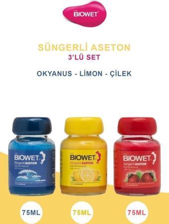 Biowet Süngerli Çilek-Limon-Okyanus Kokulu Aseton Seti