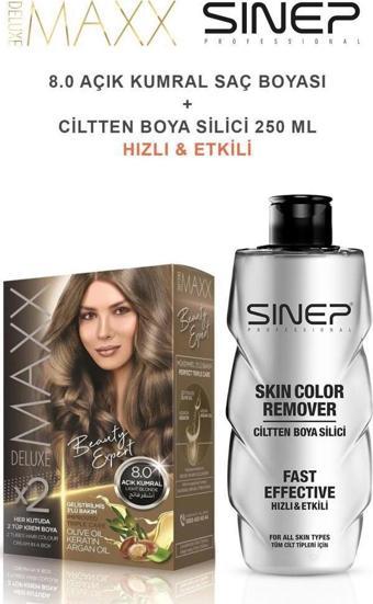 Maxx Deluxe Saç Boyası 8 .0 Açık Kumral-Profesyonel Cillten Boya Silici Set
