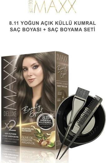 Maxx Deluxe Saç Boyası 8.11 Yoğun Açık Küllü Kumral-Boyama Seti