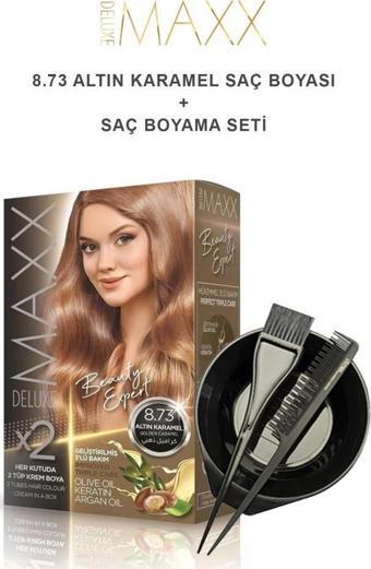 Maxx Deluxe Saç Boyası 8.73 Altın Karamel-Boyama Seti