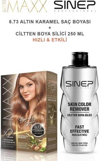 Maxx Deluxe Saç Boyası 8.73 Altın Karamel-Profesyonel Cillten Boya Silici Set