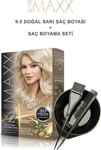 Maxx Deluxe Saç Boyası 9.0 Doğal Sarı-Boyama Seti