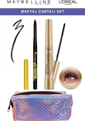 Maybelline Argan Yağı İçeren Göz Kalemi Telescopic Maskara Göz Makyaj Seti