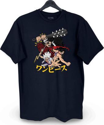 Luffy Ace Kaido One Piece Baskılı Loose Fit Bisiklet Yaka Unisex Tişört Anime Manga