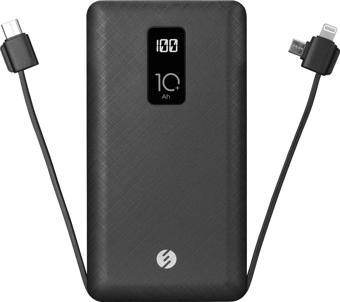 S-Link Ip-T100C 10000Mah Lightning+Micro+Type C Kablolu Powerbank Siyah Lcdli
