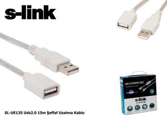 S-link SL-UE135 15mt 2.0 Usb Şeffaf Uzatma Kablosu