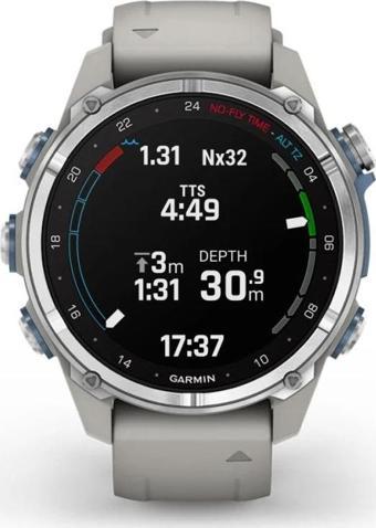 Garmin Descent Mk3 43 mm Paslanmaz Çelik Fog Gri Silikon Bantlı Akıllı Saat