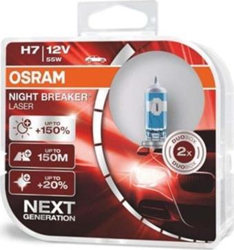 Osram H7 Night Breaker Laser %150 Fazla Parlaklık 150M Uzun Performans Ampul Seti