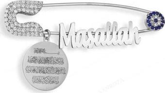 Vaoov 925 Ayar Gümüş Maşallah Yazılı Bebek İğnesi Bi015