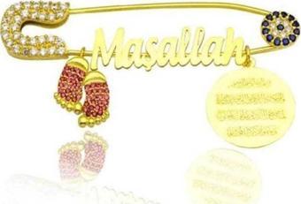 Vaoov 925 Ayar Gümüş Maşallah Yazılı Bebek İğnesi Bi016