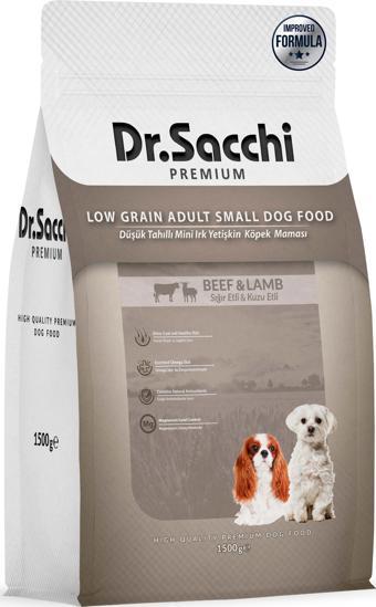 Dr.Sacchi Düşük Tahıllı Sığır Etli ve Kuzu Etli Mini Irk Yetişkin Köpek Maması 1,5 Kg