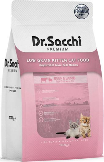 Dr.Sacchi Premium Düşük Tahıllı Sığır Etli ve Kuzu Etli Yavru Kedi Maması 1 Kg 