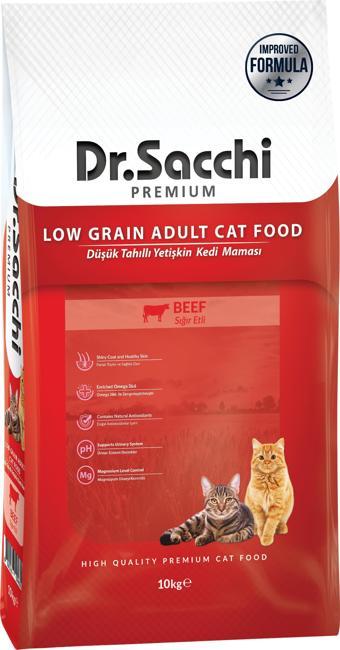 Dr.Sacchi Premium Düşük Tahıllı Sığır Etli Yetişkin Kedi Maması 10 Kg