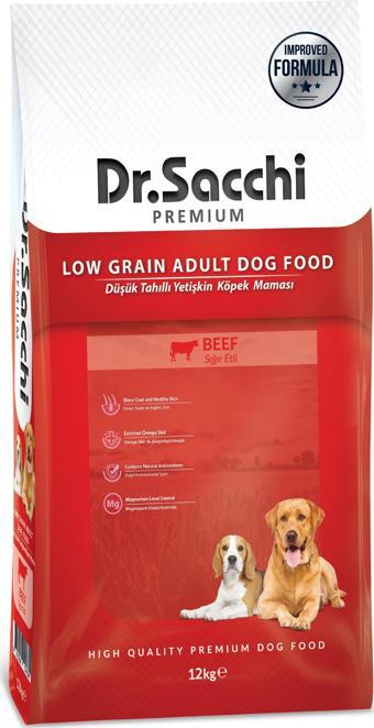 Dr.Sacchi Premium Düşük Tahıllı Sığır Etli Yetişkin Köpek Maması 12 Kg