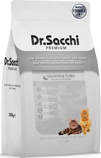 Dr.Sacchi Premium Düşük Tahıllı Somonlu ve Ton Balıklı Kısırlaştırılmış Kedi Maması 1 Kg 