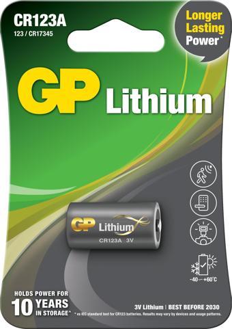 GP CR123A 3V Lityum Tekli Paket Pil (GPCR123A-U1) Fotoğraf Makinesi Pili