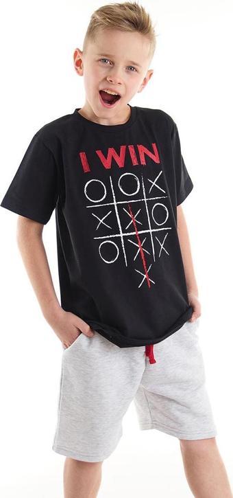 I Win Erkek Çocuk Siyah T-Shirt Gri Şort Takım