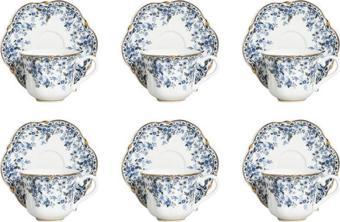 Lucky Art Clarice New Bone China Porselen Mavi Küçük Çiçek Desenli 6 lı Kahve Fincanı Seti