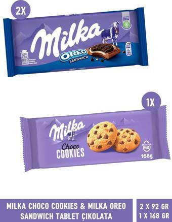 Milka Choco Cookies Damla Çikolatalı Kurabiye 168 gr & Milka Oreo Sandwich Tablet Çikolata 92 gr 2 Adet