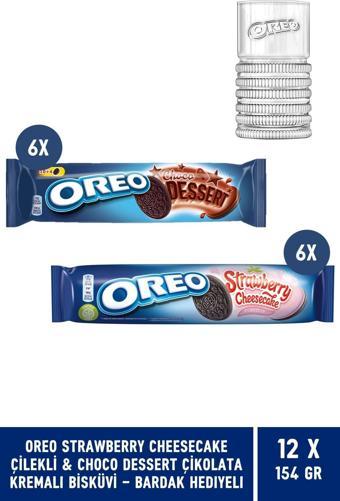 Oreo Strawberry Cheesecake & Choco Dessert Çikolatalı Kremalı Bisküvi 12 x 154 G + Bardak