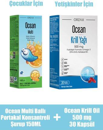 Ocean Krill Oil 500 mg 30 Kapsül + Ocean Multi Ballı Portakal Konsantreli Şurup 150 ml